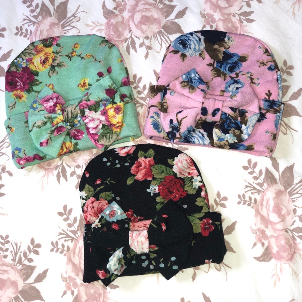 Baby girl hats with attached bows